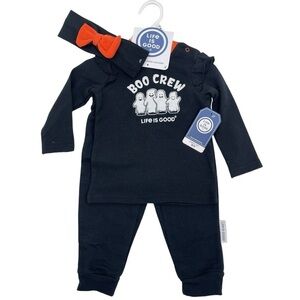 Life is Good baby girl Size 18M Halloween 3 piece outfit black Boo Crew NWT